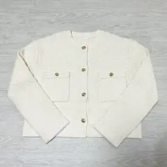 GU M アイボリー ツイード風 ニットカーディガン