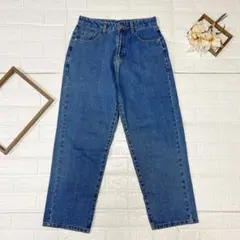 ストレートデニムパンツ Mサイズ ブルー ジーンズ 綿混 カジュアル