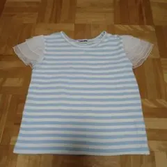 SUCRE 水色と白のストライプTシャツ 130センチ