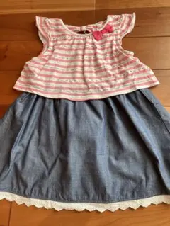 エニィファム　ワンピース　110 半袖　リボン　ボーダー　ピンク