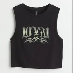 H&M グラフィック クロップドタンクトップ ブラックのサムネイル