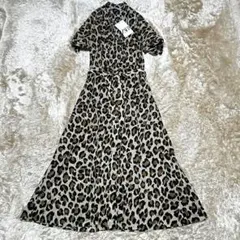 【新品】ザラ　アニマルプリントシャツワンピース　ドレス　ピンタック　リボンベルト