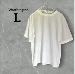 Worthington 【L】ホワイト 半袖 ブラウス シャツ バックボタン