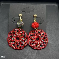 ハンドメイド【水引】イヤリング　赤×黒レインボー