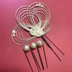 卒業式　和装髪飾り　ゴールド　金　水引　袴　ブライダル　パール付