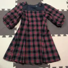 レトロ　チェック柄バルーンスリーブワンピース