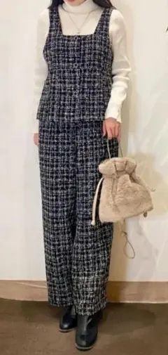 【ドレスキップ】 2点セット クラシカルなツイード調 チェック柄セットアップ