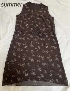 ワンピース　ノースリーブ　ブラウン　花柄　古着　ヴィンテージ