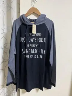 【新品】B.S Saddleフード付き長袖Tシャツ 4L ネイビー/グレー❣️