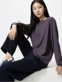 ユニクロ　ソフトニットフリース　クルーネックTシャツ XL パープル