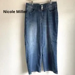 Nicole Miller NYダークブルー ハイウエスト ワイドレッグデニム