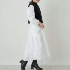 カスタネ シャーリングティアードワンピース×ベストSET