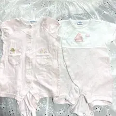 【美品】ファミリア　ピンクの動物刺繍ロンパースセット