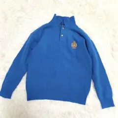 ラルフローレン 希少 クレスト刺繍 ニット セーター M ブルー 青 金ボタン