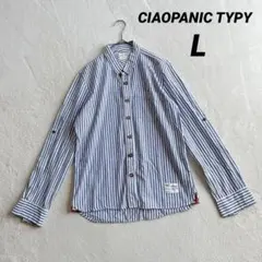 【チャオパニックティーピー】長袖シャツ (Ｌ) ストライプ ブルー系 カジュアル