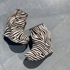 【美品】vintage ヴィンテージウェッジソールヒールゼブラブーツ