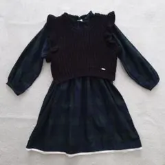 petit main フリル袖ベスト付きワンピース