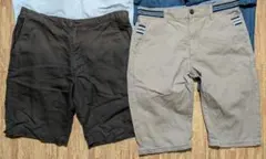 ユニクロ ダークブラウンハーフパンツとベージュ７分丈のセット Mサイズ