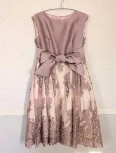 パーティードレス　ピンク　フォーマル　結婚式　リボン　ワンピース　レース　М