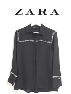 美品 ZARA シャツ 長袖 ブラック シフォン シースルー