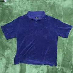 STUSSY パイル地 ポロシャツ ネイビー Lサイズ