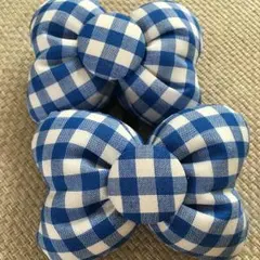 ♡コメントで二個450円に！ブルーギンガムチェック♡ミニーちゃん型リボンゴム