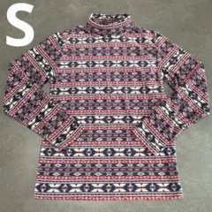 幾何学模様 ハイネックカットソー Sサイズ 赤