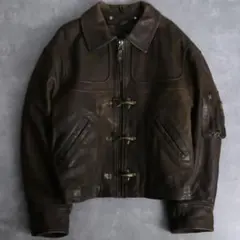 90s ファイヤーマンジャケット短丈アメカジ本革ヴィンテージレザージャケット古着