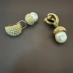 ゴールド パール クリップ式イヤリング