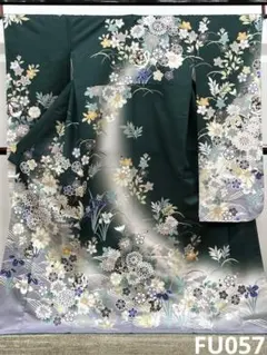 ポリエステル 振袖 四季の花々 鹿の子 紋意匠 ぼかし八掛 躾糸付き