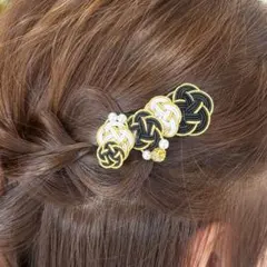 【水引ヘアクリップ】梅結び 黒白×ゴールド☆