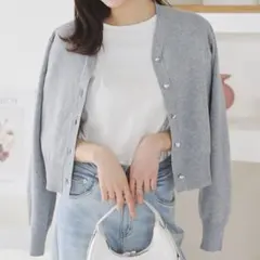 UVカット ハートボタン カーディガン 春 ニット グレー