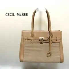 美品セシルマクビーキャメルゴールドキーリング付レディースハンドバッグトートバック