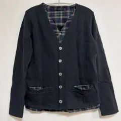 シップス　カーディガン M 黒 ブラック 緑 グリーン Vネック チェックのサムネイル