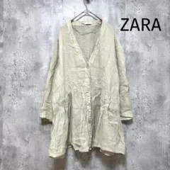 【ZARA】長袖ペプラムシャツ チュニック トップス ベージュ 薄手