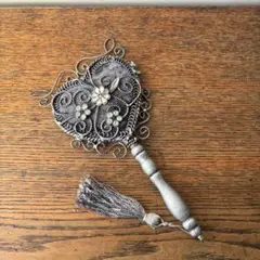 アンティーク風 デコレーション 手鏡 ハンドミラー ハート シルバーグレー