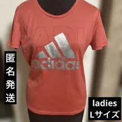 adidas レディース 半袖Tシャツ Lサイズ 赤 ピンク オレンジ