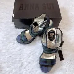 新品⭕️ANNASUI アナスイ　プラットフォームサンダル　厚底　チェック　Lのサムネイル
