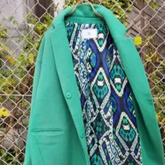 ウールコート スライ SLY ウール混 裏地総柄 グリーン Lサイズ