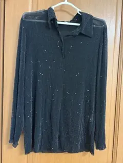 ラメ入りシースルー長袖シャツ 黒