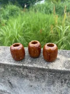陶器の漁師錘 樽型 飴釉 3個セット 古民具 徳島 一輪挿しのサムネイル