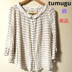 ツムグ／tumugu☆リネン100 フーディ プルオーバーブラウス シェル