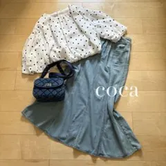 美品coca ドット柄シアーギャザーブラウス　ナチュラルクチュール