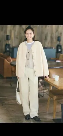 UNIQLO ボアフリースリラックスカーディガン レディースLオフホワイト 新品