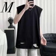 タンクトップ メンズ 夏服 ストリート  韓国ファッション ビッグシルエット Ｍ