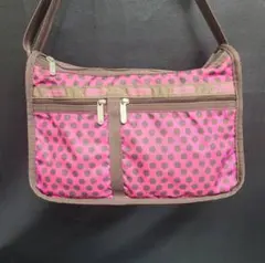 【美品】LeSportsac ピンク ショルダーバッグ ドット柄レスポートサック
