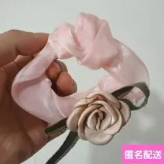 シュシュ　花　リボン　ピンク　ヘアゴム　韓国　おしゃれ　大人　かわいい