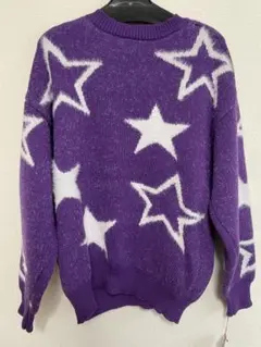 星柄 紫 ニットセーター 長袖