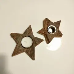 クリスマス　インテリア　星型　ウッドキャンドルホルダー　スター　木彫り