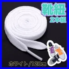 くつ紐 2本　フラット120cm スニーカー ナイキ アディダス　ホワイト　白